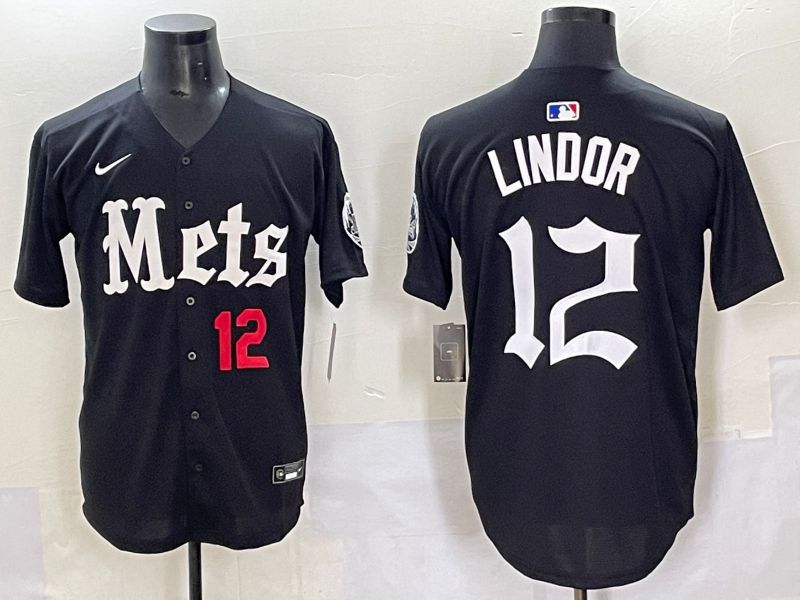 Men 2025 New York Mets #12 Lindor Black Five generations Joint Name Nike MLB Jersey style 6->new york mets->MLB Jersey